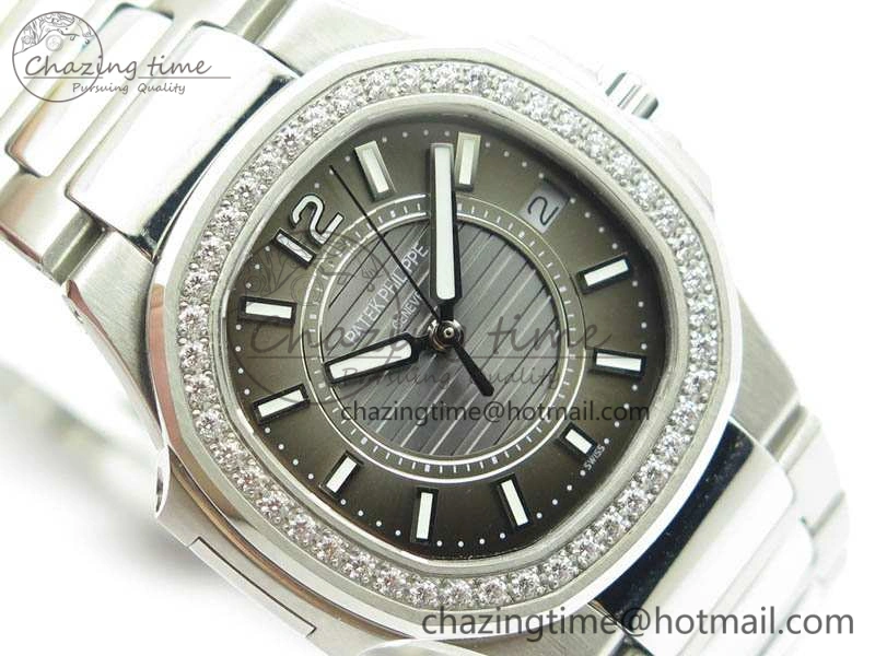 Nautilus Ladies 7011 SS JJF 1:1 Best Edition Diamond Bezel Gray Dial On SS Bracelet ETA Quartz