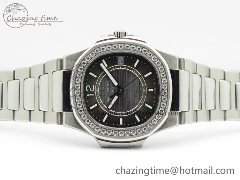 Nautilus Ladies 7011 SS JJF 1:1 Best Edition Diamond Bezel Gray Dial On SS Bracelet ETA Quartz