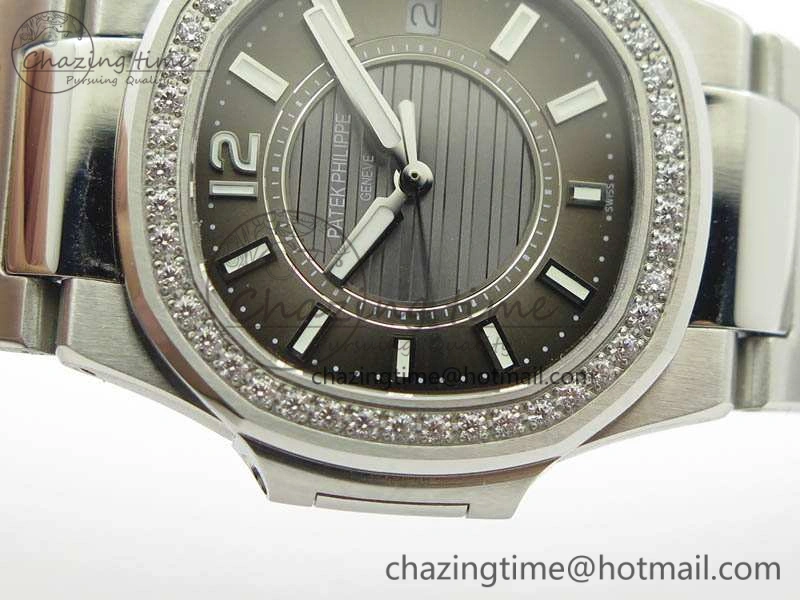 Nautilus Ladies 7011 SS JJF 1:1 Best Edition Diamond Bezel Gray Dial On SS Bracelet ETA Quartz