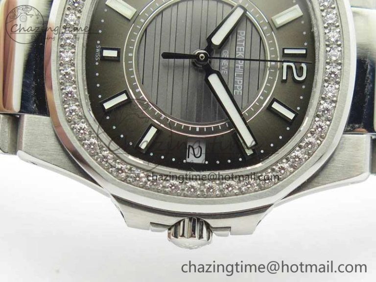 Nautilus Ladies 7011 SS JJF 1:1 Best Edition Diamond Bezel Gray Dial On SS Bracelet ETA Quartz