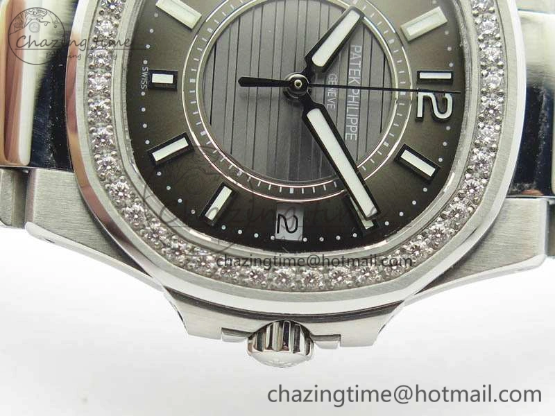 Nautilus Ladies 7011 SS JJF 1:1 Best Edition Diamond Bezel Gray Dial On SS Bracelet ETA Quartz