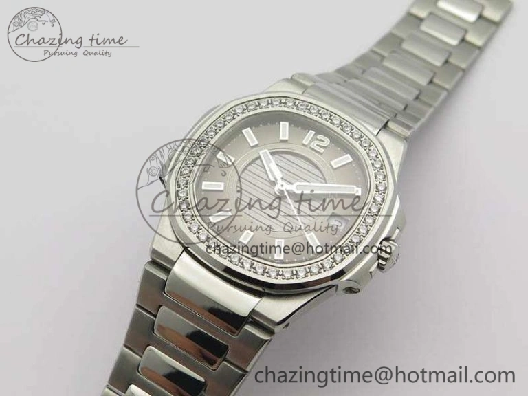 Nautilus Ladies 7011 SS JJF 1:1 Best Edition Diamond Bezel Gray Dial On SS Bracelet ETA Quartz