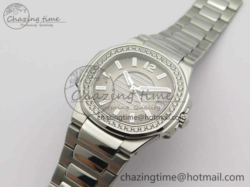 Nautilus Ladies 7011 SS JJF 1:1 Best Edition Diamond Bezel Gray Dial On SS Bracelet ETA Quartz