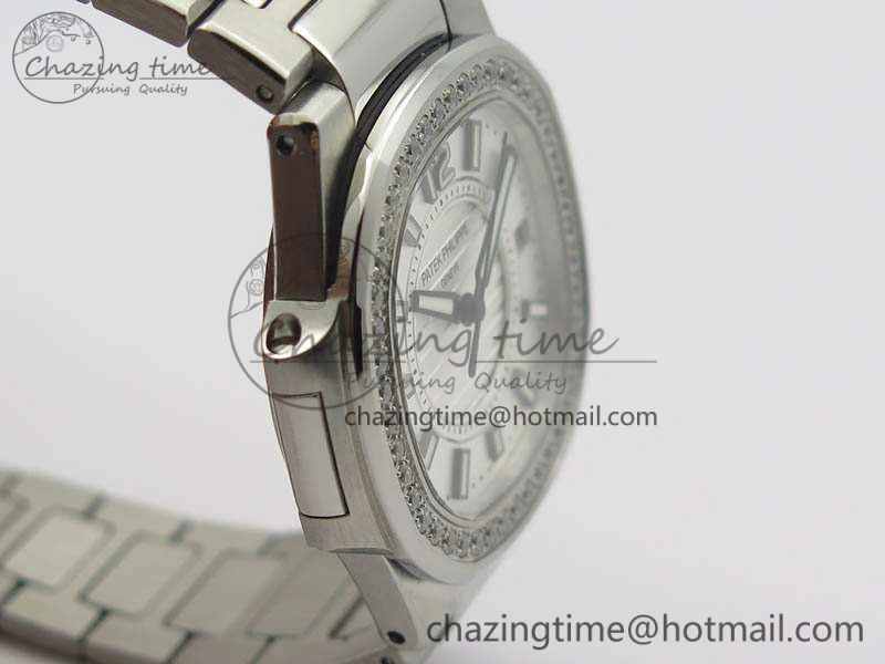 Nautilus Ladies 7011 SS JJF 1:1 Best Edition Diamond Bezel White Dial On SS Bracelet ETA Quartz