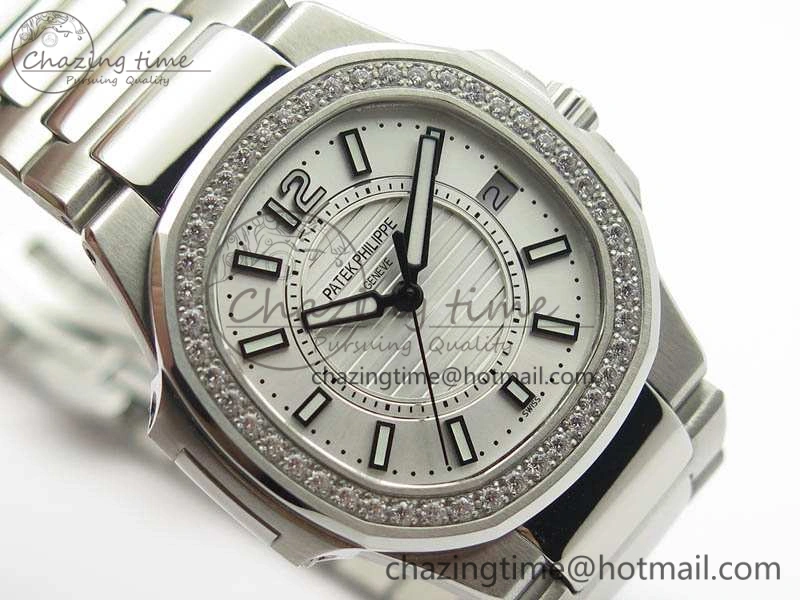 Nautilus Ladies 7011 SS JJF 1:1 Best Edition Diamond Bezel White Dial On SS Bracelet ETA Quartz