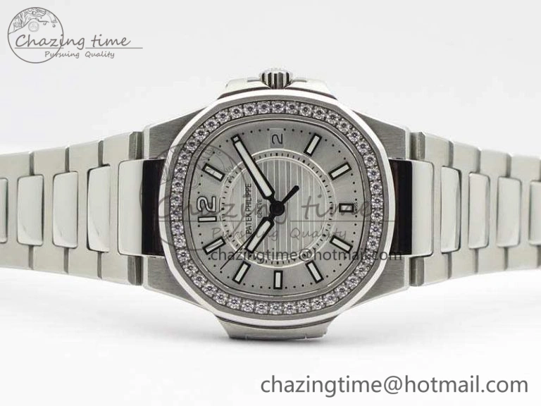 Nautilus Ladies 7011 SS JJF 1:1 Best Edition Diamond Bezel White Dial On SS Bracelet ETA Quartz