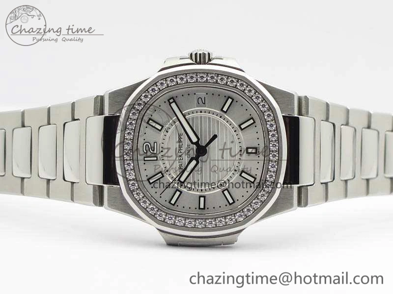 Nautilus Ladies 7011 SS JJF 1:1 Best Edition Diamond Bezel White Dial On SS Bracelet ETA Quartz