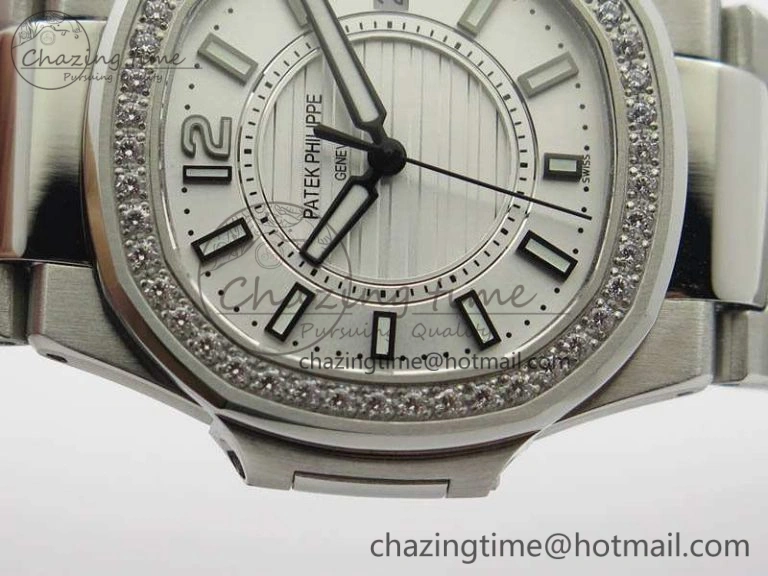Nautilus Ladies 7011 SS JJF 1:1 Best Edition Diamond Bezel White Dial On SS Bracelet ETA Quartz