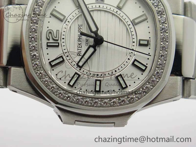 Nautilus Ladies 7011 SS JJF 1:1 Best Edition Diamond Bezel White Dial On SS Bracelet ETA Quartz