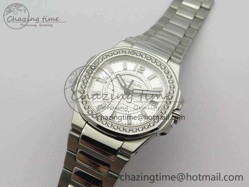Nautilus Ladies 7011 SS JJF 1:1 Best Edition Diamond Bezel White Dial On SS Bracelet ETA Quartz