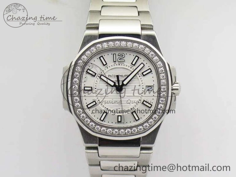 Nautilus Ladies 7011 SS JJF 1:1 Best Edition Diamond Bezel White Dial On SS Bracelet ETA Quartz