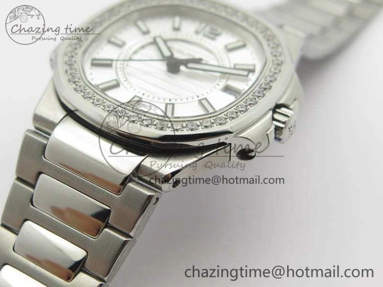 Nautilus Ladies 7011 SS JJF 1:1 Best Edition Diamond Bezel White Dial On SS Bracelet ETA Quartz