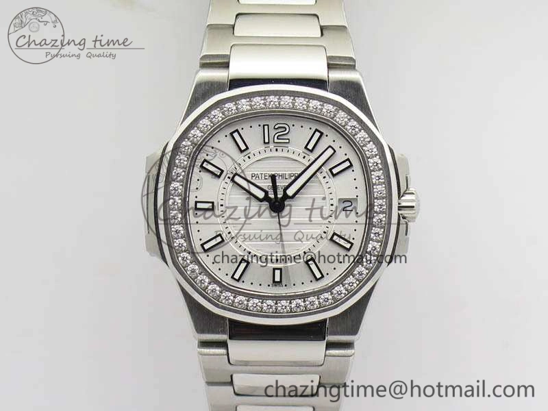 Nautilus Ladies 7011 SS JJF 1:1 Best Edition Diamond Bezel White Dial On SS Bracelet ETA Quartz