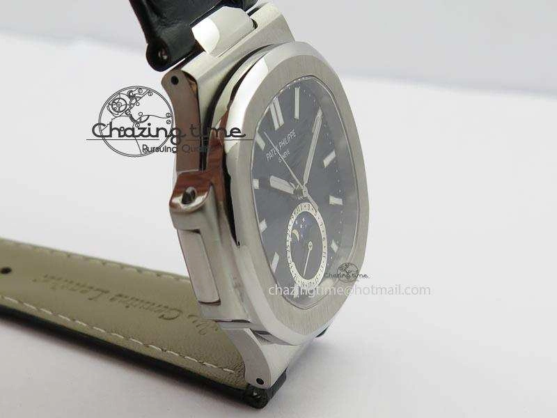 Nautilus Moonphase SS Black Dial On Black Leather Strap MIYOTA 9015 PP324CS