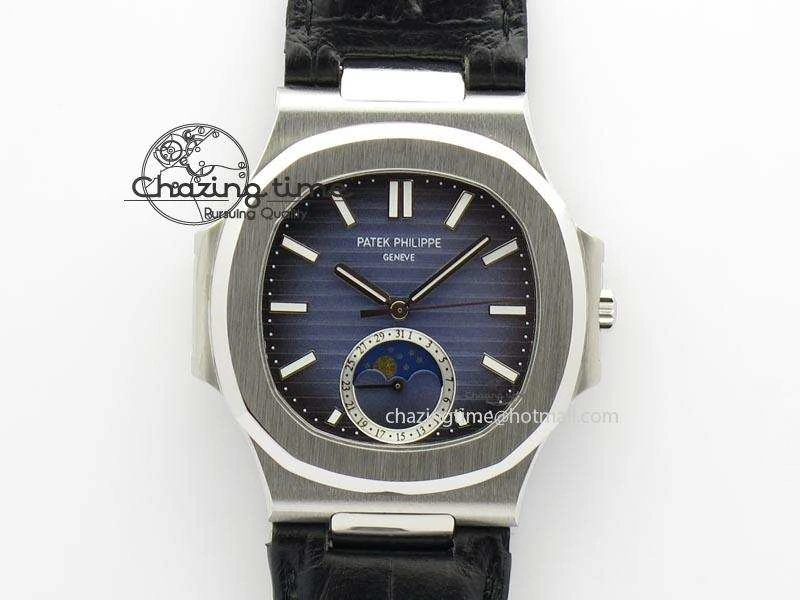 Nautilus Moonphase SS Blue Dial On Black Leather Strap MIYOTA 9015 PP324CS