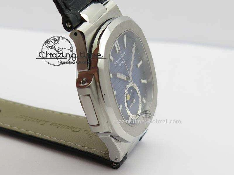 Nautilus Moonphase SS Blue Dial On Black Leather Strap MIYOTA 9015 PP324CS