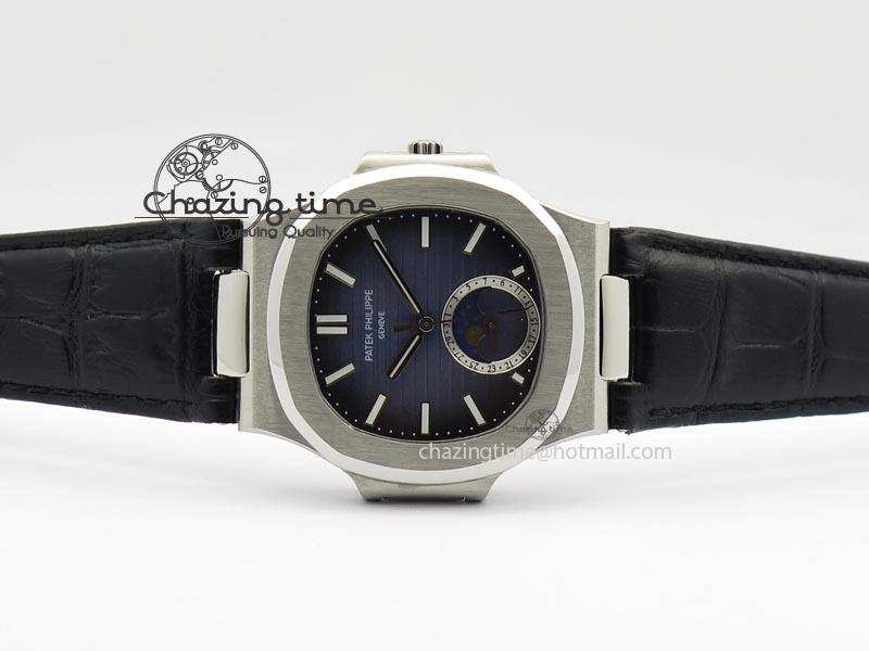 Nautilus Moonphase SS Blue Dial On Black Leather Strap MIYOTA 9015 PP324CS