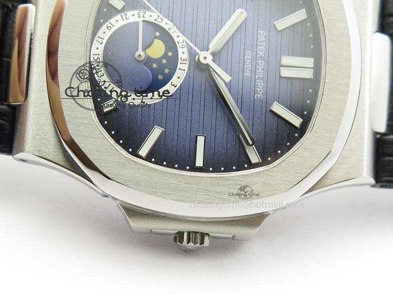 Nautilus Moonphase SS Blue Dial On Black Leather Strap MIYOTA 9015 PP324CS