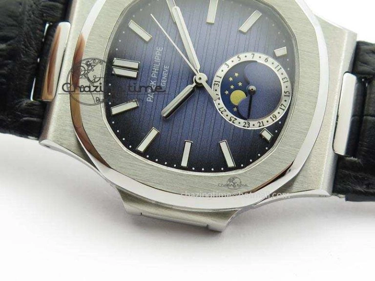 Nautilus Moonphase SS Blue Dial On Black Leather Strap MIYOTA 9015 PP324CS
