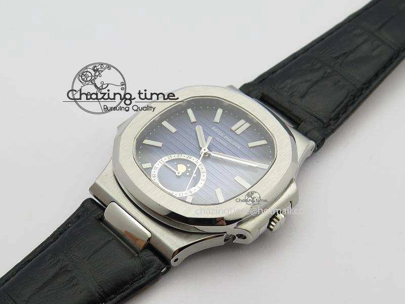 Nautilus Moonphase SS Blue Dial On Black Leather Strap MIYOTA 9015 PP324CS