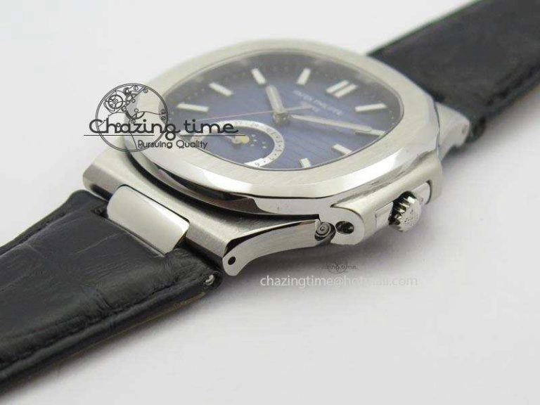 Nautilus Moonphase SS Blue Dial On Black Leather Strap MIYOTA 9015 PP324CS