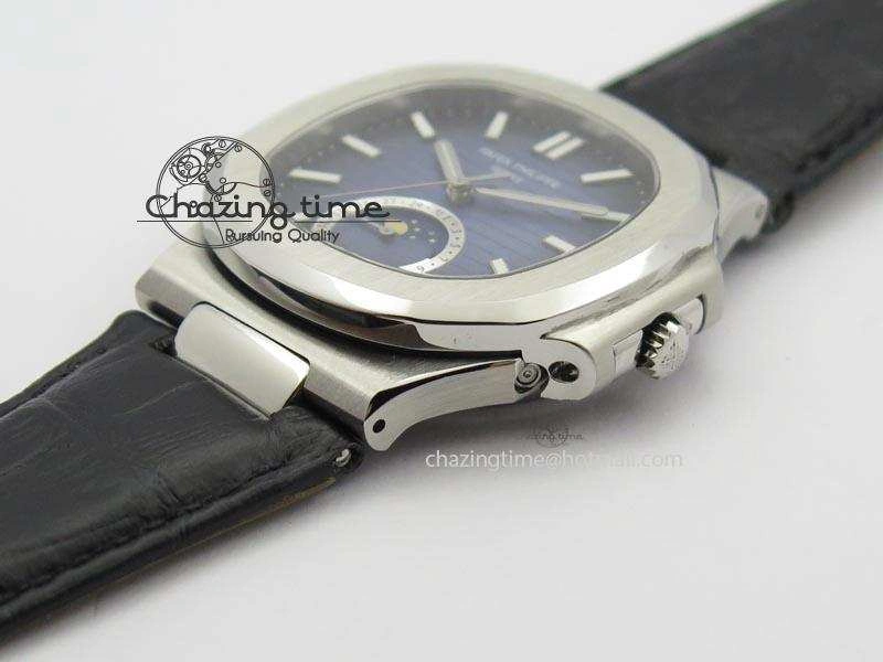 Nautilus Moonphase SS Blue Dial On Black Leather Strap MIYOTA 9015 PP324CS
