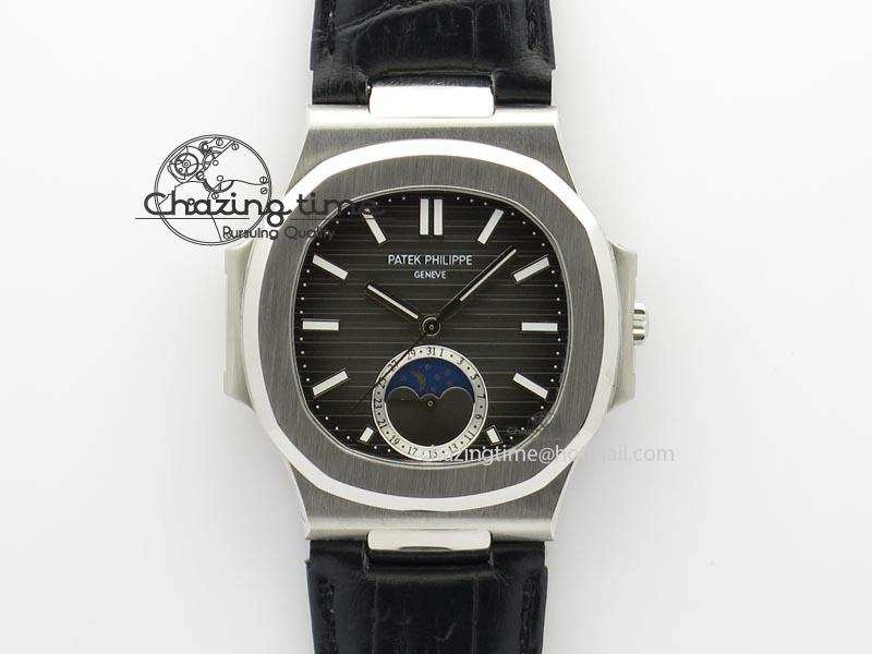 Nautilus Moonphase SS Gray Dial On Black Leather Strap MIYOTA 9015 PP324CS