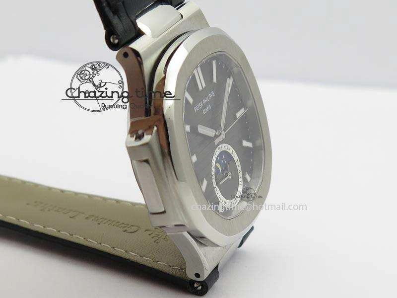 Nautilus Moonphase SS Gray Dial On Black Leather Strap MIYOTA 9015 PP324CS