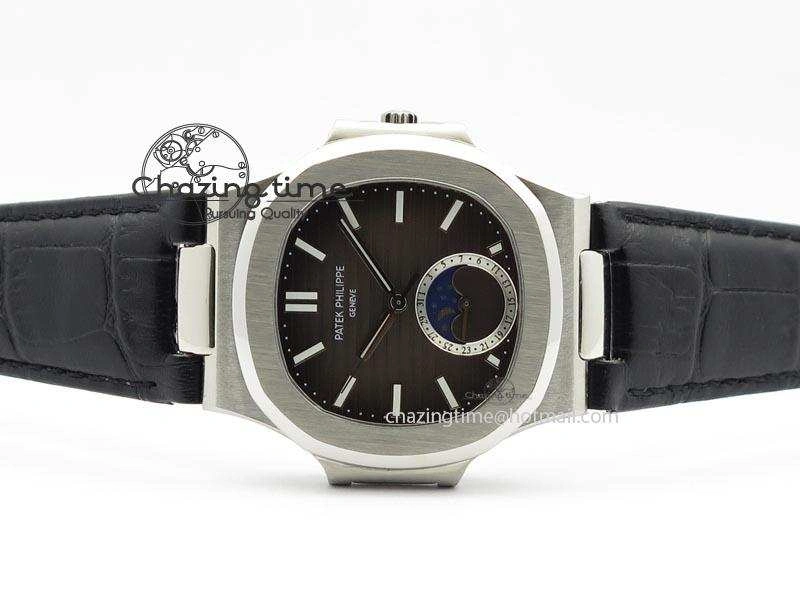 Nautilus Moonphase SS Gray Dial On Black Leather Strap MIYOTA 9015 PP324CS