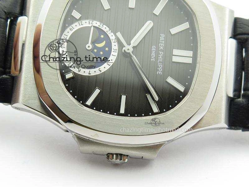 Nautilus Moonphase SS Gray Dial On Black Leather Strap MIYOTA 9015 PP324CS