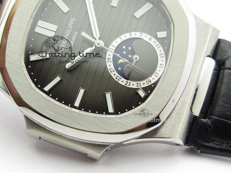Nautilus Moonphase SS Gray Dial On Black Leather Strap MIYOTA 9015 PP324CS