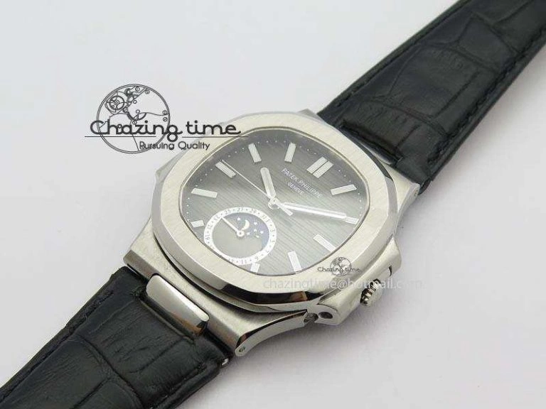 Nautilus Moonphase SS Gray Dial On Black Leather Strap MIYOTA 9015 PP324CS