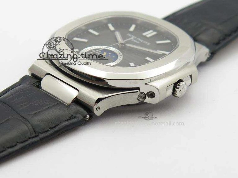 Nautilus Moonphase SS Gray Dial On Black Leather Strap MIYOTA 9015 PP324CS