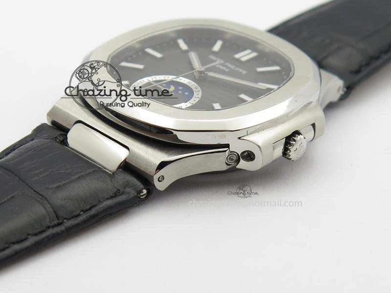 Nautilus Moonphase SS Gray Dial On Black Leather Strap MIYOTA 9015 PP324CS