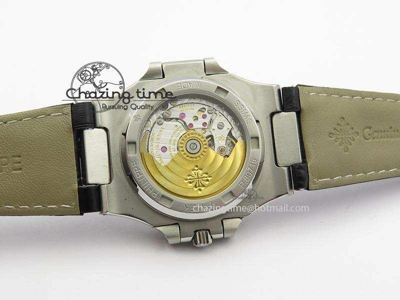 Nautilus Moonphase SS Gray Dial On Black Leather Strap MIYOTA 9015 PP324CS