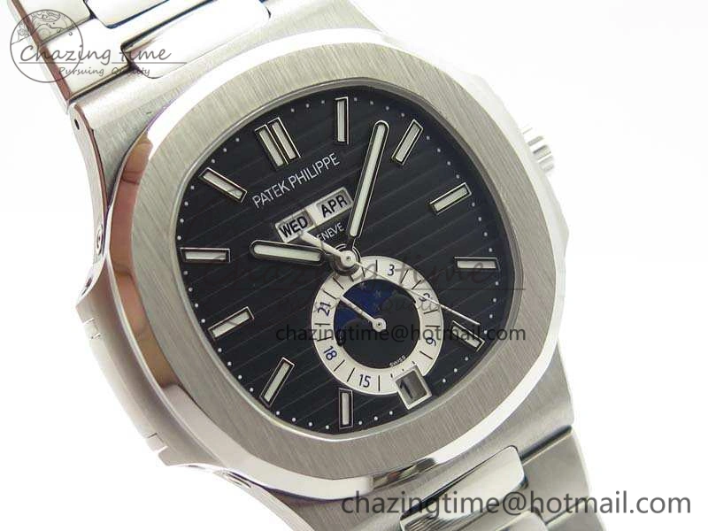 Nautilus Moonphase SS KMF Black Dial On SS Bracelet Calendar Movement V2