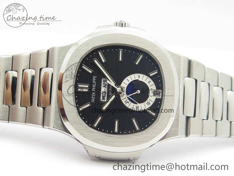 Nautilus Moonphase SS KMF Black Dial On SS Bracelet Calendar Movement V2