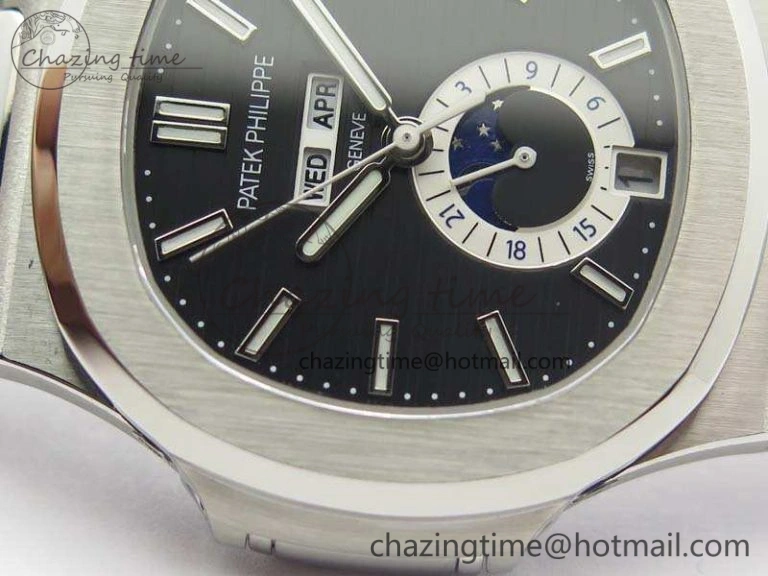 Nautilus Moonphase SS KMF Black Dial On SS Bracelet Calendar Movement V2