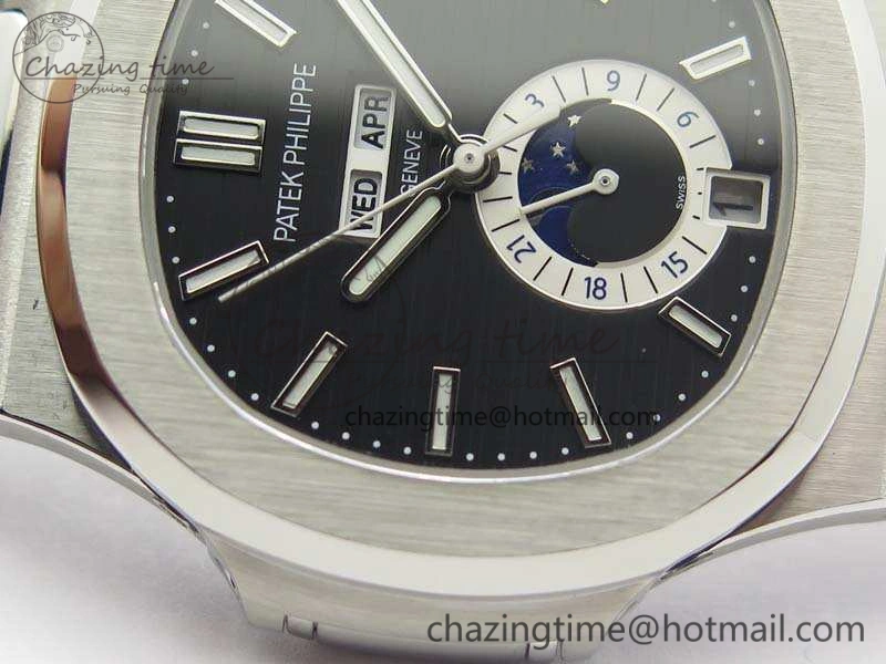 Nautilus Moonphase SS KMF Black Dial On SS Bracelet Calendar Movement V2