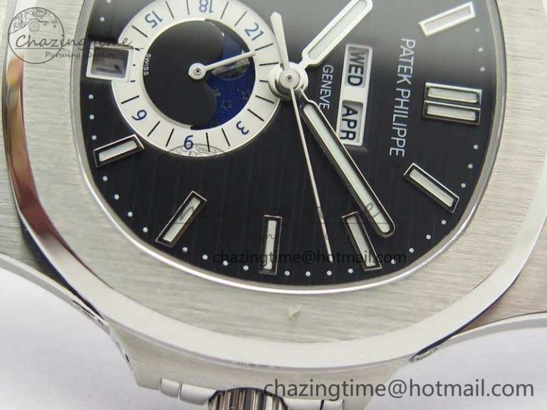 Nautilus Moonphase SS KMF Black Dial On SS Bracelet Calendar Movement V2