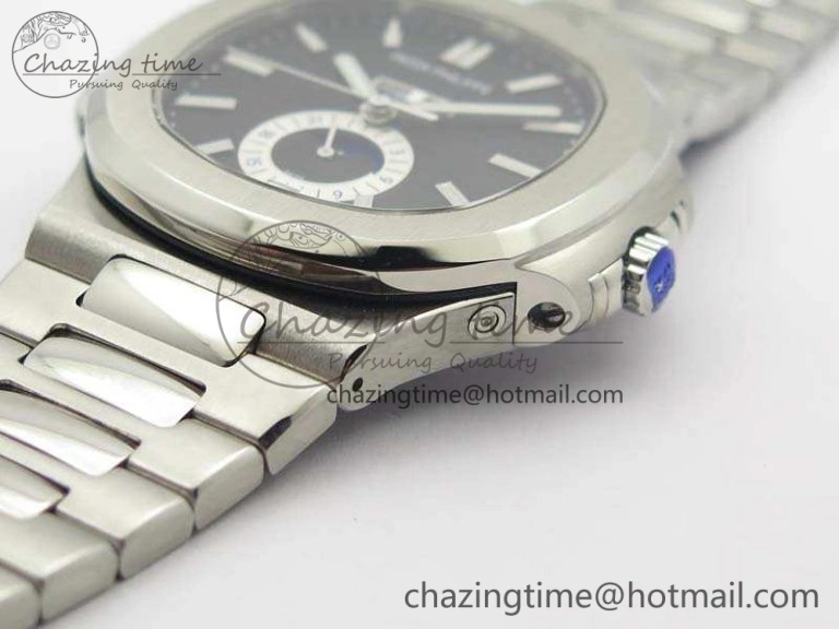Nautilus Moonphase SS KMF Black Dial On SS Bracelet Calendar Movement V2