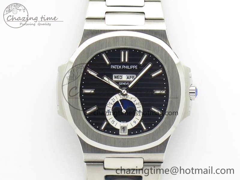 Nautilus Moonphase SS KMF Black Dial On SS Bracelet Calendar Movement V2