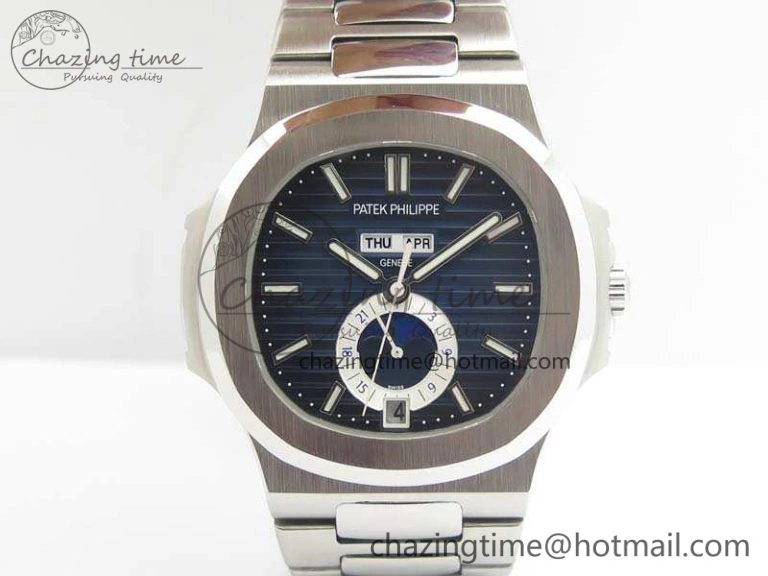 Nautilus Moonphase SS KMF Blue Dial On SS Bracelet Calendar Movement V2