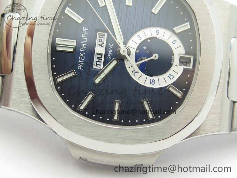Nautilus Moonphase SS KMF Blue Dial On SS Bracelet Calendar Movement V2