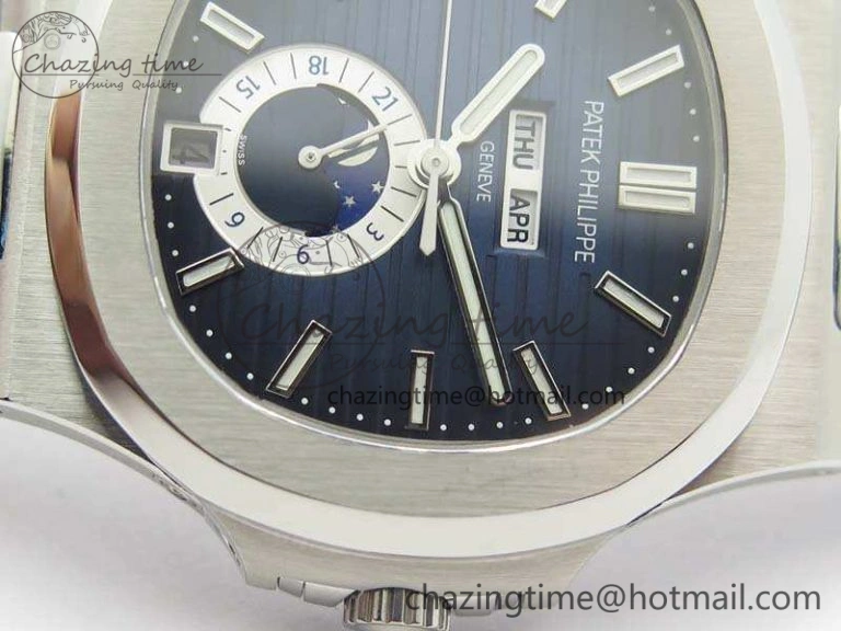 Nautilus Moonphase SS KMF Blue Dial On SS Bracelet Calendar Movement V2