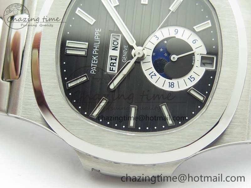 Nautilus Moonphase SS KMF Gray Dial On SS Bracelet Calendar Movement V2