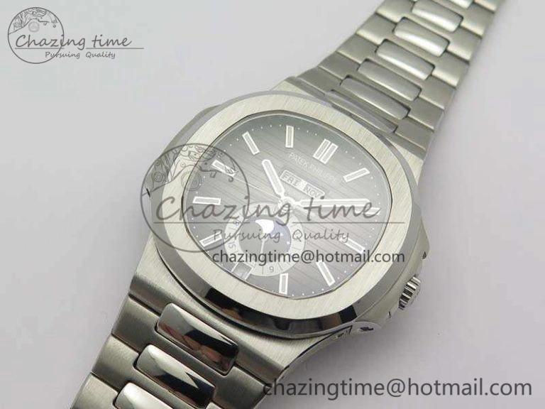 Nautilus Moonphase SS KMF Gray Dial On SS Bracelet Calendar Movement V2