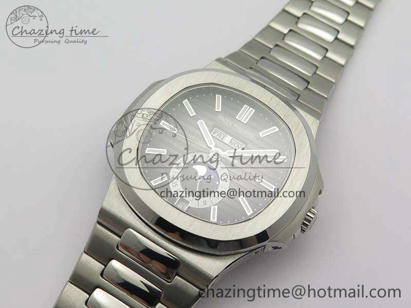 Nautilus Moonphase SS KMF Gray Dial On SS Bracelet Calendar Movement V2