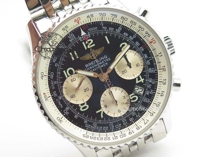 Navitimer 01 BP Maker 1:1 SS Black Dial Numeral Markers On SS Bracelet A7750