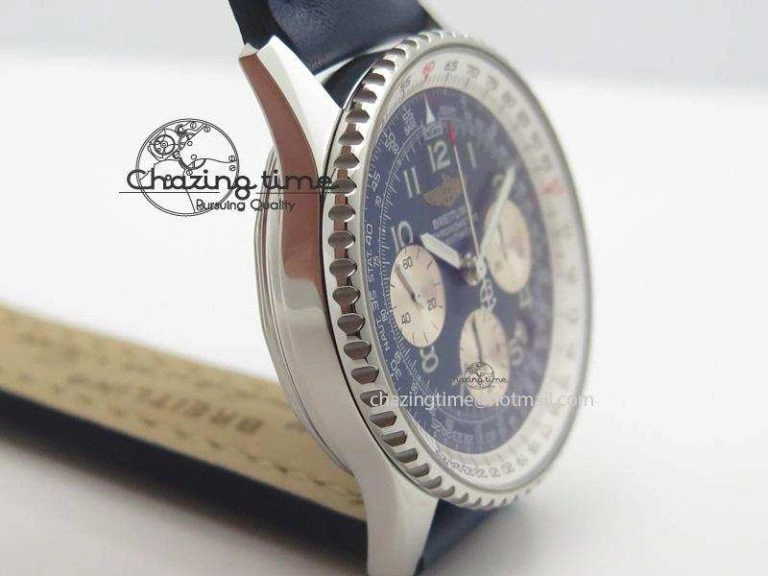 Navitimer 01 BP Maker 1:1 SS Blue Dial Numeral Markers On Blue Leather Strap A7750